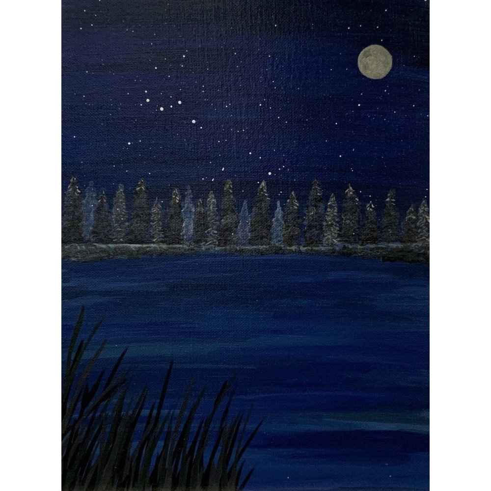 Night Vision on the Lake, Landscape Original Art